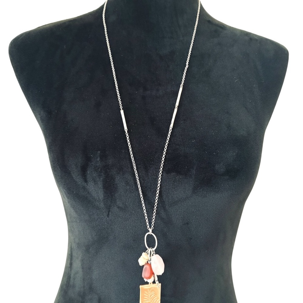 NEW NWT J. Jill Gold Silver Leaf Fossil Charm Pendant Long Necklace $49 Tag - Picture 3 of 4